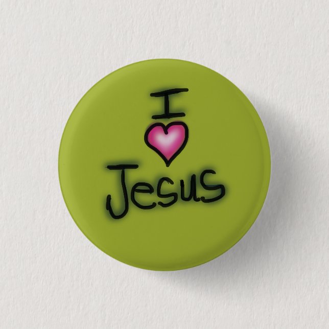 Bóton Redondo 2.54cm Eu Amo Jesus Eu Coração Jesus Verde (Frente)