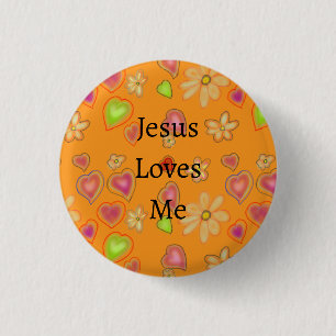 Bóton Redondo 2.54cm Eu amo Jesus Floral Corações Amarelo Botão