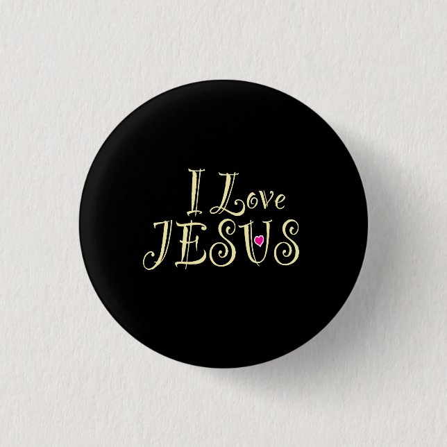 Bóton Redondo 2.54cm ‘Eu Amo Jesus’ Preto  (Frente)