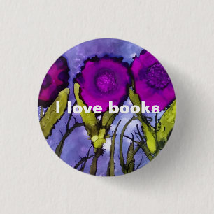Bóton Redondo 2.54cm Eu amo livros - botão do heliotrópio