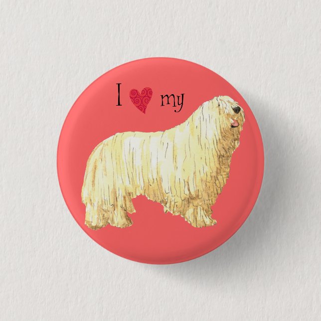 Bóton Redondo 2.54cm Eu amo meu Komondor (Frente)