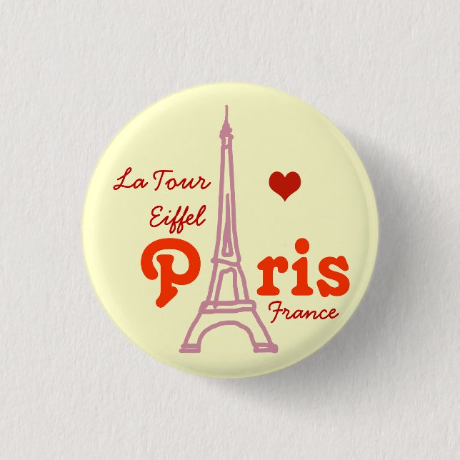 Bóton Redondo 2.54cm Eu amo Paris. romântico (Frente)
