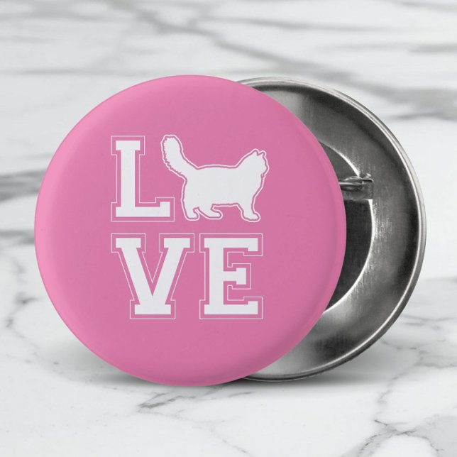 Bóton Redondo 2.54cm Eu Amo Ragdoll Cats Bold Typografia Pink (I Love Ragdoll Cats!  Show your affection with this cute Button design!)