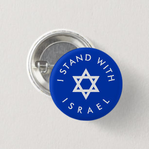 Bóton Redondo 2.54cm Eu fico com Israel, azul e branca, Estrela de Davi
