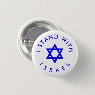 Bóton Redondo 2.54cm Eu fico com Israel, branco e azul Star de David