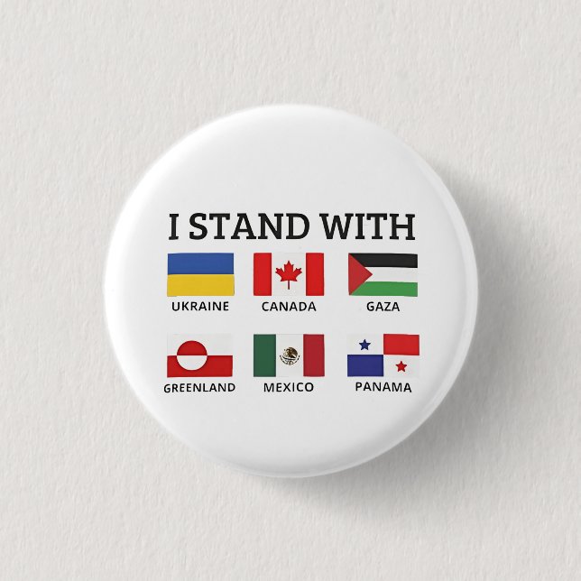 Bóton Redondo 2.54cm Eu fico com o Canadá México Gaza Ucrânia (Frente)