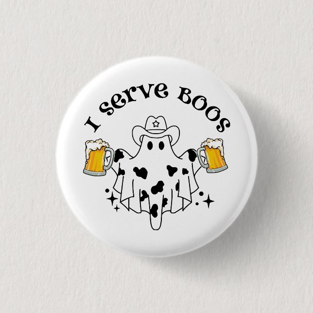 Bóton Redondo 2.54cm Eu sirvo Boos! Barman spooky (Frente)