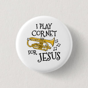 Bóton Redondo 2.54cm Eu Toco Cornet Para Jesus, Músico Cristão Brass