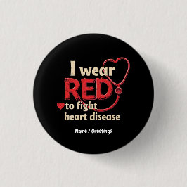 Bóton Redondo 2.54cm Eu Visto Vermelho para Combater Doenças Cardíacas 