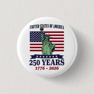 Bóton Redondo 2.54cm EUA Estátua da Liberdade 250 Anos 1776-2026