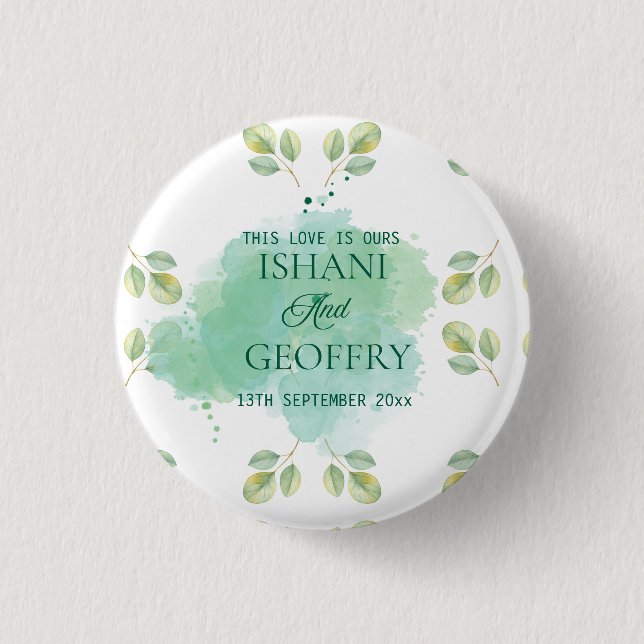 Bóton Redondo 2.54cm Eucalyptus Leaves Greenery Wedding  (Frente)