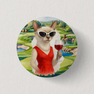 Bóton Redondo 2.54cm Evento de Degustação de Vinho para Amantes de Gato