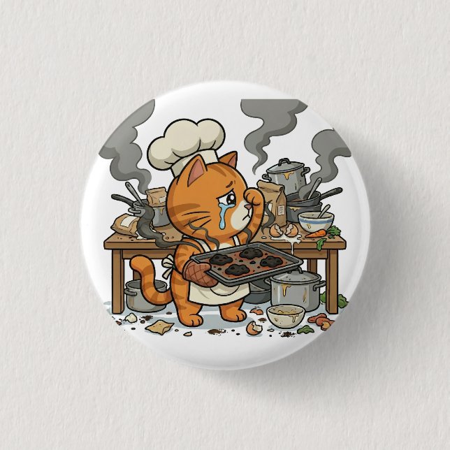 Bóton Redondo 2.54cm Exhausted Chef Cat Kitchen Disaster Button (Frente)