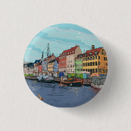 Bóton Redondo 2.54cm Explicação esquimática de Nyhavn Copenhagen Denmar