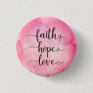 Bóton Redondo 2.54cm Faith Love Hope Christian Scripting Watercolor