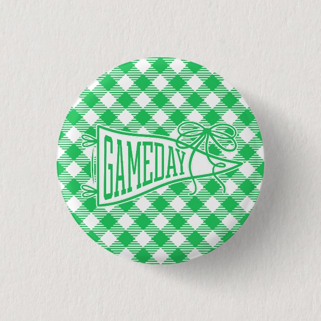 Bóton Redondo 2.54cm Faixa de Gingham Verde para Dia de Jogo (Frente)