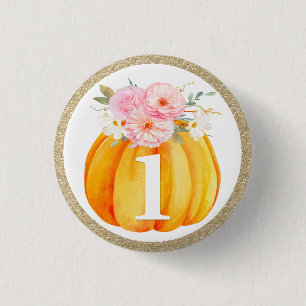 Bóton Redondo 2.54cm Fall Floral Pumpkin Baby Girl's primeiro aniversar
