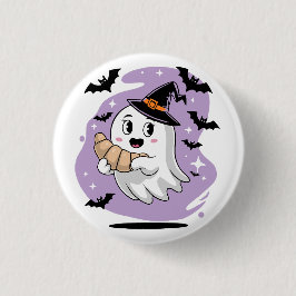 Bóton Redondo 2.54cm Fantasma fofo de croissant de Halloween assombrand