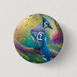 Bóton Redondo 2.54cm Fantasy Birds Blue Jay