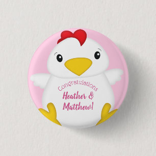 Bóton Redondo 2.54cm Fazenda rosa Chá de fraldas de frango