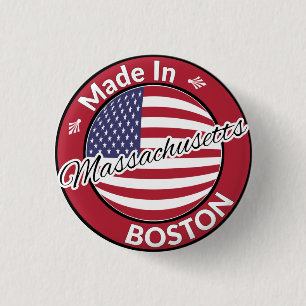 Bóton Redondo 2.54cm Feito em Boston Massachusetts USA Flag