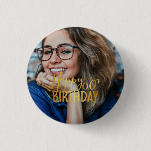 Bóton Redondo 2.54cm Feliz 60º aniversário - Script Personalizado Foto