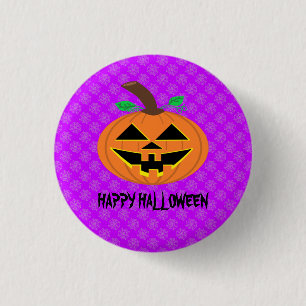 Bóton Redondo 2.54cm Feliz Abóbora do Halloween no Crachá do Botão Roxo