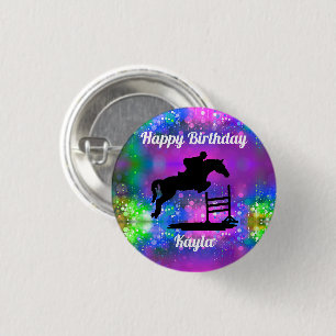 Bóton Redondo 2.54cm Feliz Aniversário Caçador de Cavalos Jumper Eque