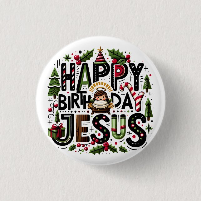 Bóton Redondo 2.54cm Feliz aniversário Jesus (Frente)