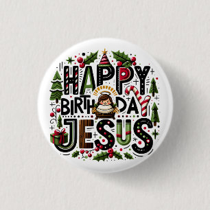 Bóton Redondo 2.54cm Feliz aniversário Jesus
