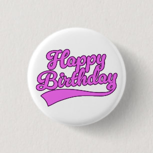 Bóton Redondo 2.54cm Feliz Aniversário tipo de letra vintage