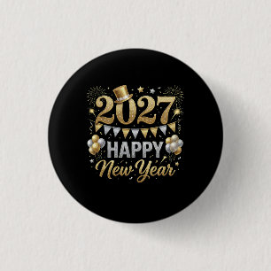 Bóton Redondo 2.54cm Feliz Ano Novo 2027 Fogos de Artifício Balão Doura