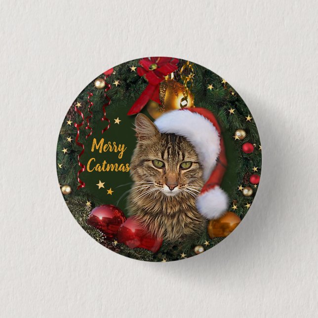 Bóton Redondo 2.54cm Feliz Catmas (Frente)
