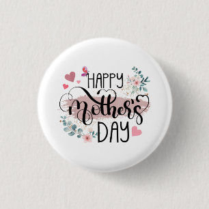 Bóton Redondo 2.54cm Feliz Dia das Mães 2025 Floral Fofo para Mulheres 