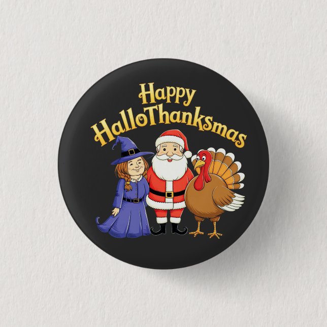 Bóton Redondo 2.54cm Feliz HalloThanksmas Amantes Design - Hallow perfe (Frente)