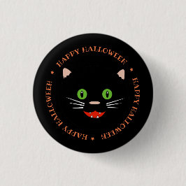 Bóton Redondo 2.54cm Feliz Halloween Botão de Gato Preto