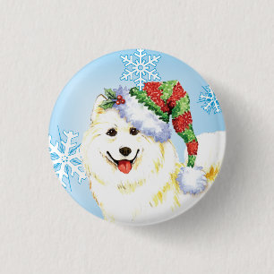 Bóton Redondo 2.54cm Feliz Howlidays Samoyed