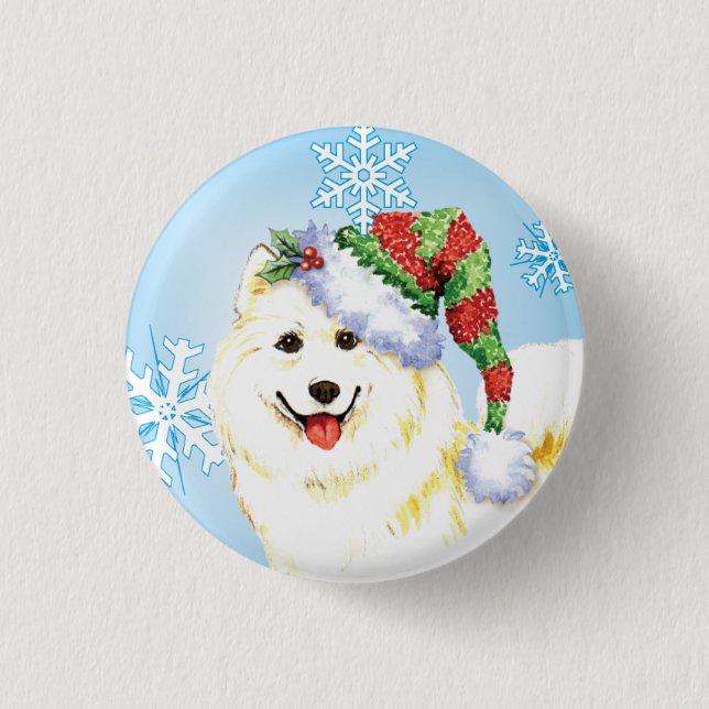 Bóton Redondo 2.54cm Feliz Howlidays Samoyed (Frente)