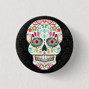 Bóton Redondo 2.54cm Feliz Muertos - Pino do Botão do Crânio de Açú