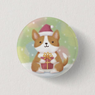Bóton Redondo 2.54cm Feliz Natal: Arte de Ilustração de Corgi