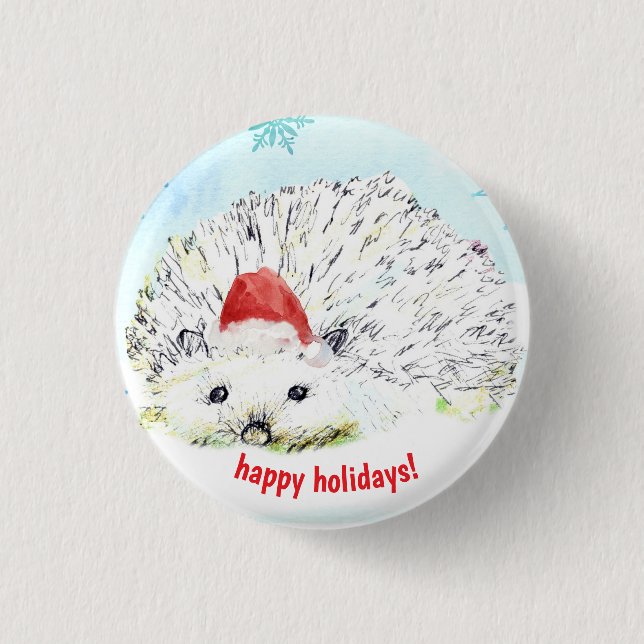 Bóton Redondo 2.54cm Feliz Natal Hedgehog Santa Hat Willife (Frente)