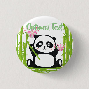Bóton Redondo 2.54cm Feliz Panda com Bamboo e Flor de Cereja