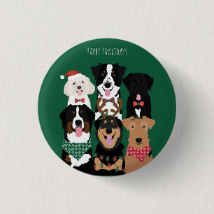 Bóton Redondo 2.54cm Feliz Pawlidays Cachorros de Natal Fofos