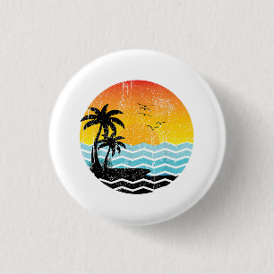 Bóton Redondo 2.54cm Férias de Verão Palmeiras Retro Pôr do Sol Tropica