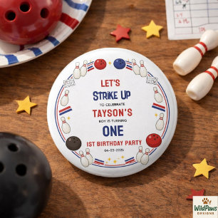 Bóton Redondo 2.54cm Festa de 1º Aniversário do Retro Bowling – Criança