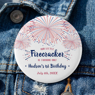 Bóton Redondo 2.54cm Festa de 1º Aniversário Little Firecracker 4 de Ju