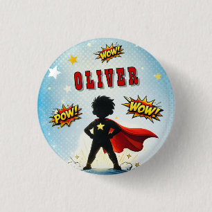 Bóton Redondo 2.54cm Festa de Aniversário com Nome de Super-Herói Menin