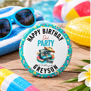 Bóton Redondo 2.54cm Festa de Aniversário de 2 anos na Piscina de Verão