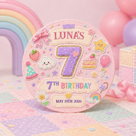 Bóton Redondo 2.54cm Festa de Aniversário de 7 Anos Menina Arco-Íris Pa