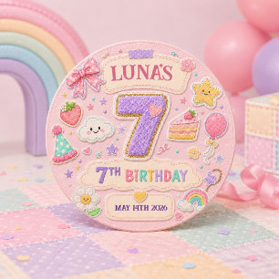 Bóton Redondo 2.54cm Festa de Aniversário de 7 Anos Menina Arco-Íris Pa